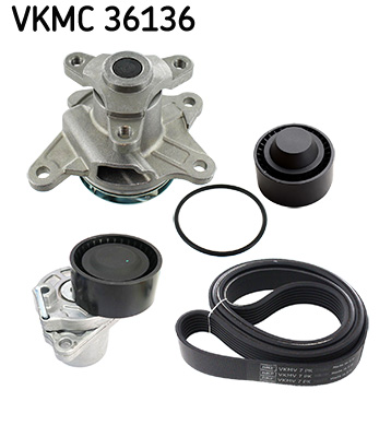 Water Pump + V-Ribbed Belt Set - VKMC 36136 SKF